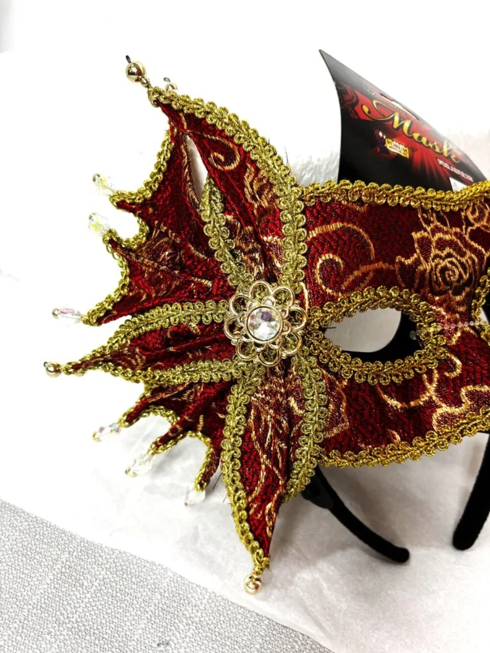 Venetian Red Gold Rose Brocade Carnival Mask NWT NOS